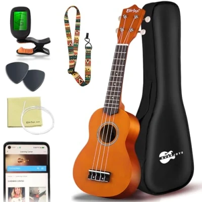 Image of Everjoys Soprano Ukulele Beginner Kit 21 Inch Ukelele w/How to play Songbook Carrying bag Digital Tuner All in One Set (Honey)