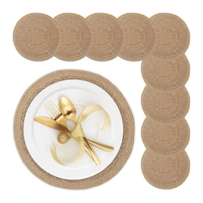 Image of Place Mat Set, 10x Coaster, Tableware, Decor Table Protector, Round, ø 37 cm, Water Hyacinth Material, Natural Relaxdays