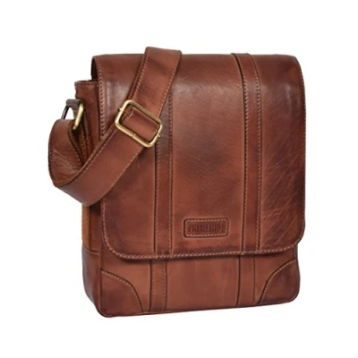 Image of Mens Real Leather Flight Bag Cross Body Organiser Travel Casual Pouch Russell Tan