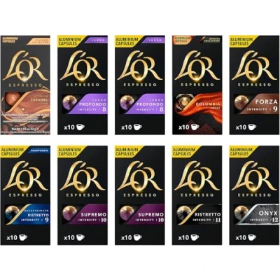 Image of L&#039;OR Espresso Variety Pack Nespresso Compatible Coffee Pods (Pack of 10, Total 100 Capsules)