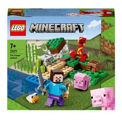 Image of LEGO 21177 Minecraft The Creeper Ambush Building Toy With Steve, Baby Pig &amp; Chicken Figures, Gift Kids, Boys And Girls Age 7 Plus Years Old