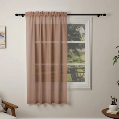 Image of Pacok Mocha Voile Curtains, 72 Drop Net Curtain for Windows, Rod Pocket Sheer Panel Curtains Living Room Kitcken Bedroom W56xL72 Inch(Mocha,142 x 183cm)