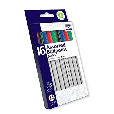 Image of 16 Smooth Writing Rubber Grip Retractable Ballpoint Pens Black