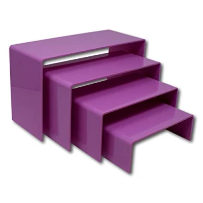 Image of EPOSGEAR Sweet Pastel Nesting Plinths Transparent Coloured Acrylic Plastic Retail Riser Tiered Counter Display Stands Perfect for Shops, Stalls, Ornaments, Models etc (Sour Grape, Large Single)