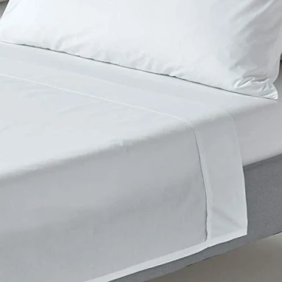 Image of HOMESCAPES White Pure Egyptian Cotton Flat Sheet Double 200 TC 400 Thread Count Equivalent Bed