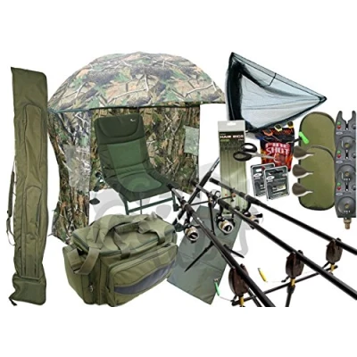 Image of NGT Carp fishing Set Up 3 Rods Reels With Rodholdall Carryall Shelter Chair &amp; Tackle