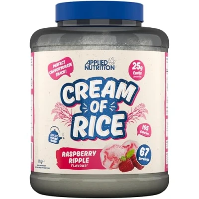 Image of Applied Nutrition Cream of Rice High Carbohydrate Supplement, Source Energy for Breakfast &amp; Snacks, Easy to Digest, Low Sugar, Fat, Vegan, 2kg (Raspberry Ripple)