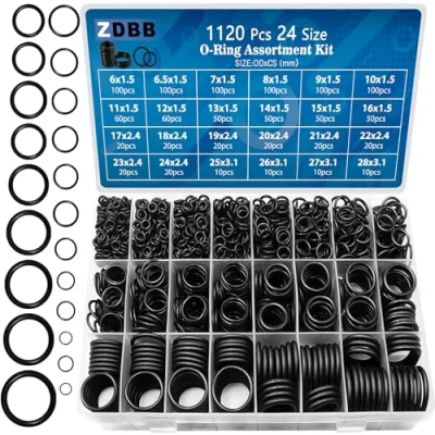 Image of ZDBB 24 Size Rubber O Ring Set,1120 Pcs Black Small Rings Assortment Kits,Assorted Metric Sealing Washer for Auto Plumbing Faucet Water Air or Gas Repair