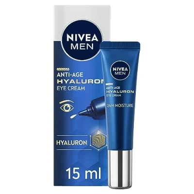 Image of NIVEA MEN Anti Age Hyaluron Eye Cream (15ml), Men&#039;s with Hyaluronic Acid, Visibly Reduces Deep Wrinkles and Bags, for 24h Moisture