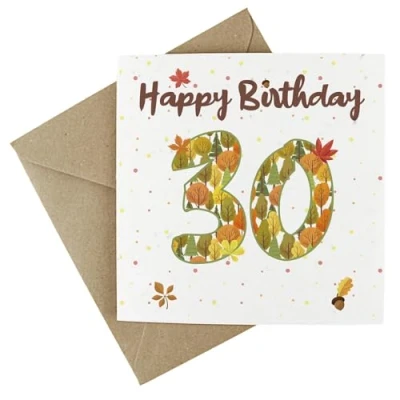 Image of 30th Birthday Card Autumn Leaves Wildflower Seed Eco Friendly Plantable Greetings