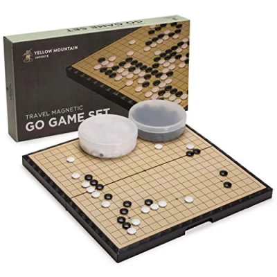 Image of Yellow Mountain Imports Large Magnetic 19x19 Go Game Set Board (37.1 centimeter) with Single Convex Stones Folding, Portable, and Travel Ready