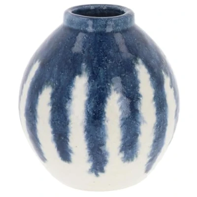 Image of Shudehill Giftware Versuvius Blue and White Striped Effect Vase Bowl, Bottle, Tapered or Tall Designs (Bowl)
