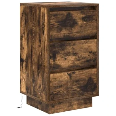 Image of vidaXL Smoked Oak LED Bedside Cabinet/Nightstand 38x34x65 cm Modern Engineered Wood Bedroom Night Table with Storage