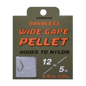 Image of Drennan Wide Gape Pellet Hooks To Nylon 10 6lb Barbless Qty 8
