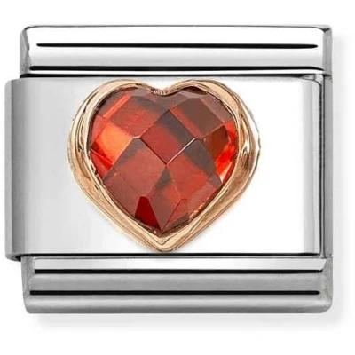 Image of Nomination Rose Gold Red Faceted Heart Charm