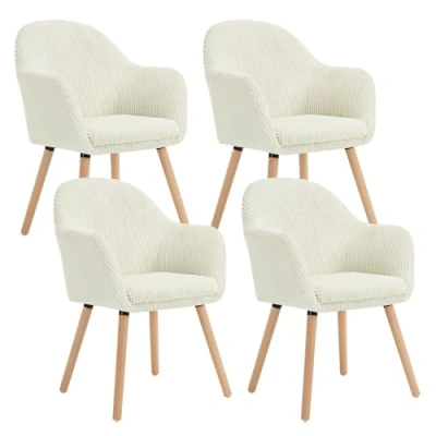 Image of WOLTU Dining Chairs Set of 4, Kitchen Armchairs Accent with Solid Wood Legs, Backrest, Armrests, Upholstered Seat for Living Room Bedroom Lounge Office, Corduroy Cream EZS26cm 4