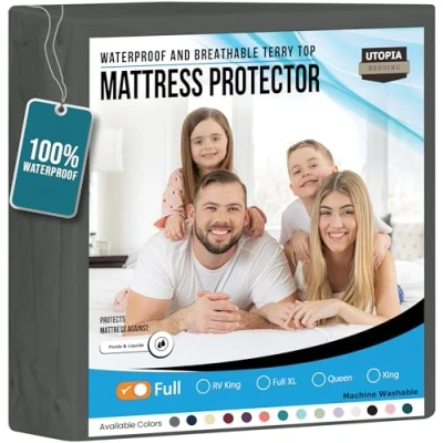 Image of Utopia Bedding Waterproof Mattress Protector Full Size, Premium Terry Cover 200 GSM, Breathable, Fitted Style with Stretchable Pockets (Gray)