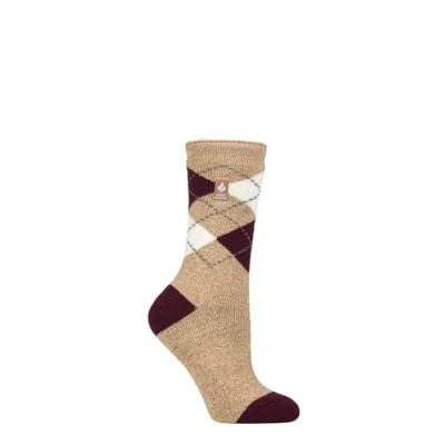 Image of Women&#039;s 1 Pair SOCKSHOP Heat Holders 1.6 TOG Lite Patterned and Striped Socks Cali Oat / Cabernet 4 8