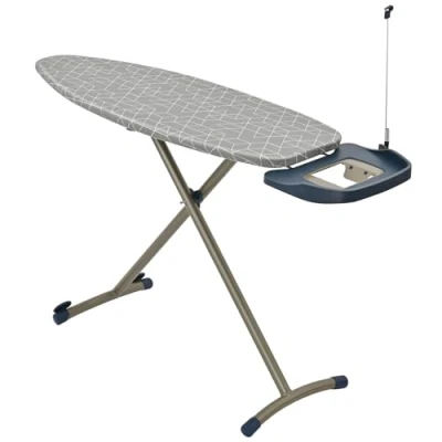 Image of Duffy® Ironing Board with Steam Generator Iron Tray Retractable Rest &amp; Cable Holder Extra Thick Padded Reversible Cover Glider Wheels (159cm x 42cm))