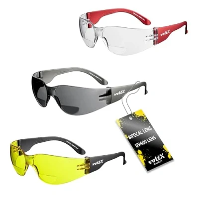 Image of voltX 3 x GRAFTER’ Bifocal Lightweight Industrial Reading Safety Glasses, UKCA &amp; CE EN166f Certified/Cycling Glasses (1 Clear 1 Smoke Yellow lens +2.5) + UV400 anti fog coated