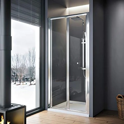 Image of ELEGANT 900mm Bi Fold Shower Enclosure Inwards Opening, Space Saving Door