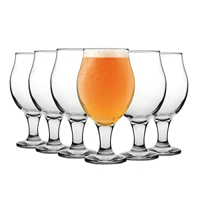 Image of LAV 12x Clear 570ml Angelina Craft Beer Glasses Large Tulip Shaped Lager Ale Cider Drinking Pint Glass Goblet Cup Set with Stem