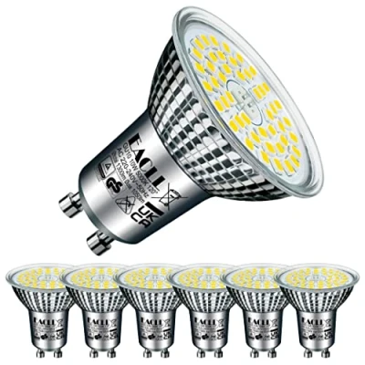 Image of EACLL GU10 LED Bulbs Daylight White 10W Equivalent 140W Halogen, Pack of 6, 1050 Lumens 5000K, AC 230V No Flicker Spot Light, Wide Beam 120, Non Dimmable Energy Saving Reflector Lamp