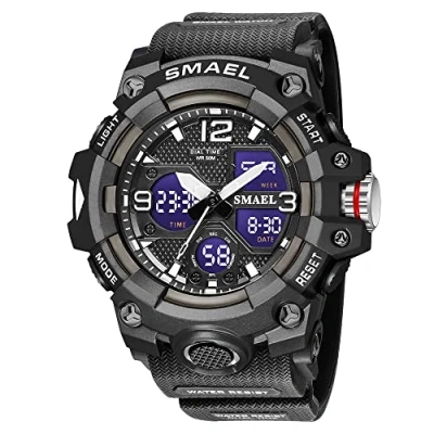 Image of AIMES Men&#039;s Watches Outdoor Sports Waterproof Military Watch Tactical Digital Analog Wrist Date Multi Function Led Large Face Alarm Stopwatch for Man, C Black, Black Mens Casual Sport