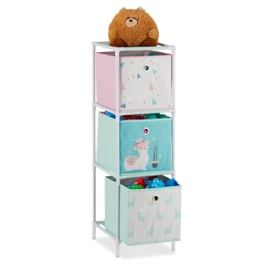 Image of Relaxdays Children’s Shelf with 3 Boxes, Toy Storage Stand, For Boys &amp; Girls, Cute Lama Design, Colourful