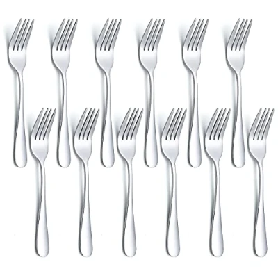 Image of Evanda 14cm Dessert Forks 12 Pieces, Stainless Steel Pastry Set, Fruit Forks, Mini Cake Appetizer for Home, Wedding, Party, Cafe, Restaurant, Dishwasher Safe.