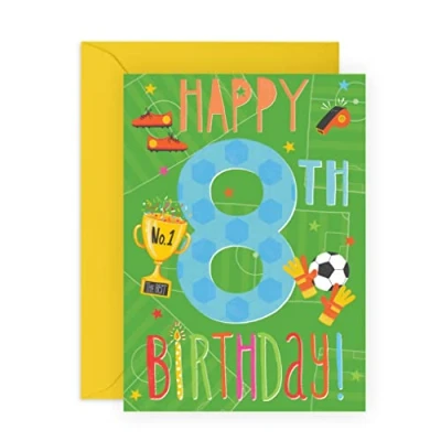 Image of Central 23 Happy 8th Birthday Card For Boys Football Cards Gifts Grandson Godson Nephew Eighth Bday Eight Year Old Comes With Fun Stickers