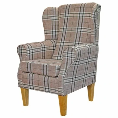 Image of Beaumont Saddle Tartan Check Traditional Fireside Wingback Accent Armchair 100% British Handmade Upholstered Made to Order,(SW SophieTartanZinc)