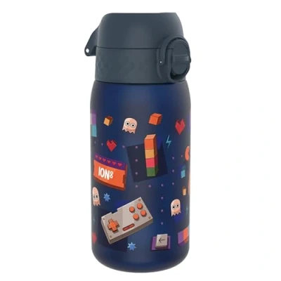 Image of Ion8 Kids Water Bottle, 350 ml/12 oz, Leak Proof, Easy to Open, Secure Lock, Dishwasher Safe, BPA Free, Carry Handle, Hygienic Flip Cover, Clean, Odour Carbon Neutral, Navy, Gamer