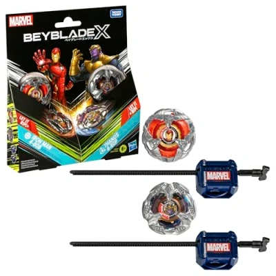 Image of Beyblade X Marvel Collab Iron Man 4 80B vs. Thanos 60B Multipack Set