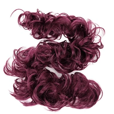 Image of CAISHA XXL Hairpiece Scrunchy Updo Bridal Hairstyle Voluminous Curly Messy Bun Wine Red HW19