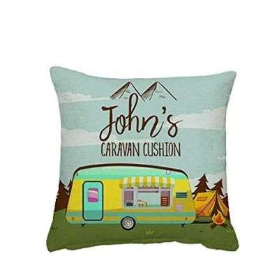 Image of Getagift Personalised Caravan Cushion Themed Funny Throw Pillow Cover with insert. Gift For Christmas (Design 2) (Linen (45 x 45 CM))