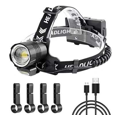 Image of WholeFire 20000 Lumen Head Torch Super Bright USB Rechargeable, XHP90 LED Headlamp Zoom 4 Modes Headlight with COB Light &amp; Power Display Bank Function for Camping Emergency