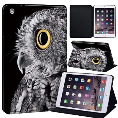 Image of animal Printed Case for iPad Mini 1/2/3, Lightweight Trifold Stand with Auto Sleep/Wake, Microfiber Lining, Hard Back Cover 1/Mini 2/Mini 3 (Owl)