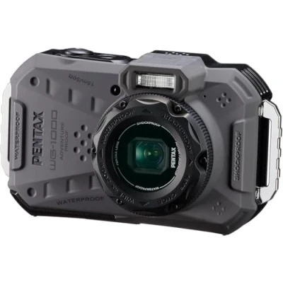 Image of PENTAX WG 1000 (Grey) waterproof digital compact camera, designed for casual outdoor and underwater photography, to a depth of 15 meters, up one hour continuous operation