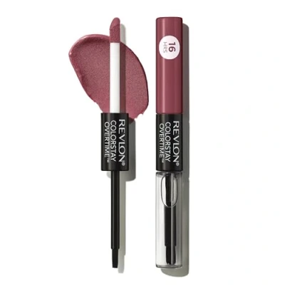 Image of Revlon Liquid Lipstick with Clear Lip Gloss, ColorStay Face Makeup, Overtime Lipcolor, Dual Ended Vitamin E in Plum/Berry, Relentless Raisin (270), 0.07 oz