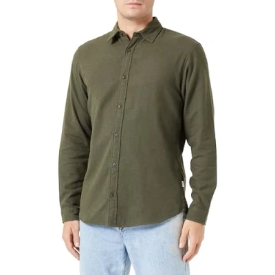 Image of Jack &amp; Jones Jjplain FALL Solid Shirt, Men&#039;s, Size: Large, Forest night