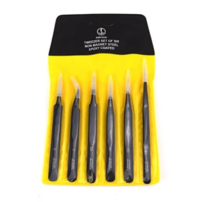 Image of Harts Watch Makers Fine Anchor 6 Piece Non Magnetic Steel Epoxy Coated Tweezers