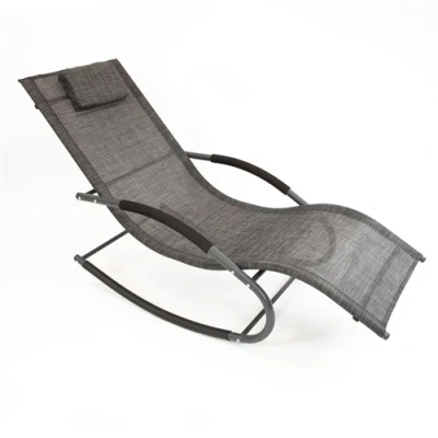 Image of GardenKraft Garden Steel Textilene Rocking Lounger Black &amp; Grey