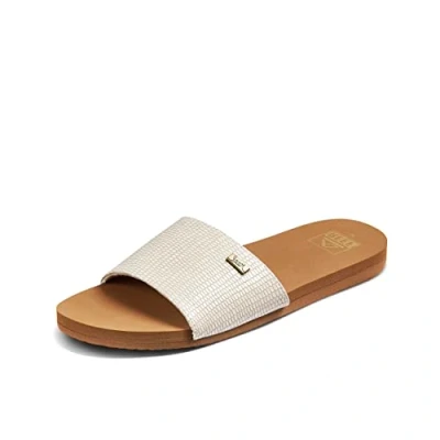 Image of Reef Women&#039;s Bliss Nights Slide Flip Flop, White/Tan, 9 UK