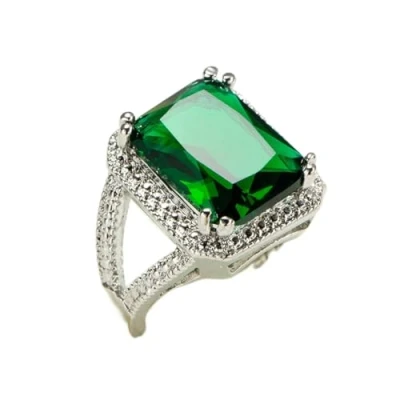 Image of NC Ladies Ring 925 Silver Cubic Zirconia Engagement Emerald Square Cut Large CZ Retro Colored Gemstone Solitaire Wedding Ring, Suitable for Couples, Women and Girls, Size 6 10 (1 Piece)