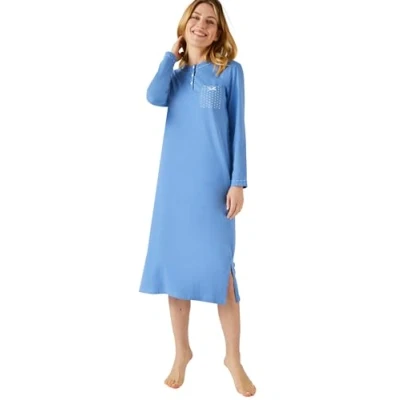 Image of Damart Women&#039;s Chemise de nuit Manches Longues, Maille Jersey Bed Jacket, BLEU, 50 52 (XL)