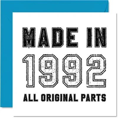 Image of 32nd Birthday Card for Men Women Him Her Made in 1992 All Original Parts Funny Thirty Two Second Dad Mum Brother Sister, 145mm x Humour Greeting Cards