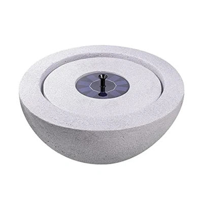 Image of Bowl Stone Solar Water Feature for the Garden Light Grey Contemporary Modern Outdoor Fountain, Self Contained 50.5 x 24.5cm