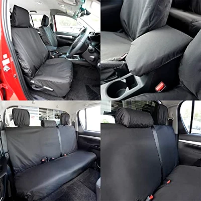 Image of UK Custom Covers SC428B 429B Tailored Heavy Duty Waterproof Front &amp; Rear Seat Black To Fit Toyota Hilux Active (Base Model) 2016 Onwards