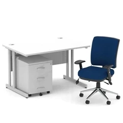 Image of Impulse 1200 Desk Cantilever White/Silver 3 Dr Mobile Ped Blue Chair